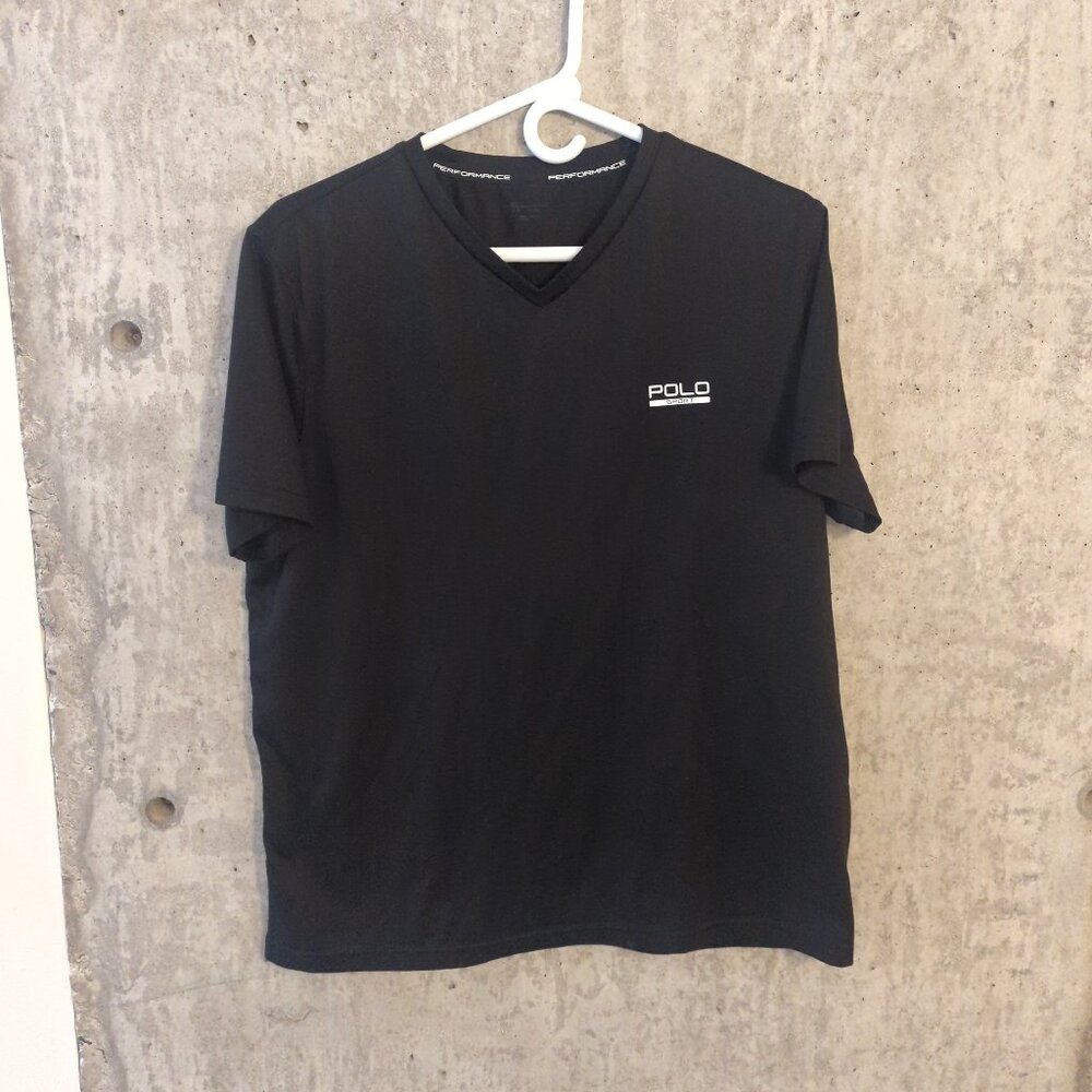 Polo Sport PSXV Mens Large Black Performance V-Neck T-Shirt Cyclocross Gym Run